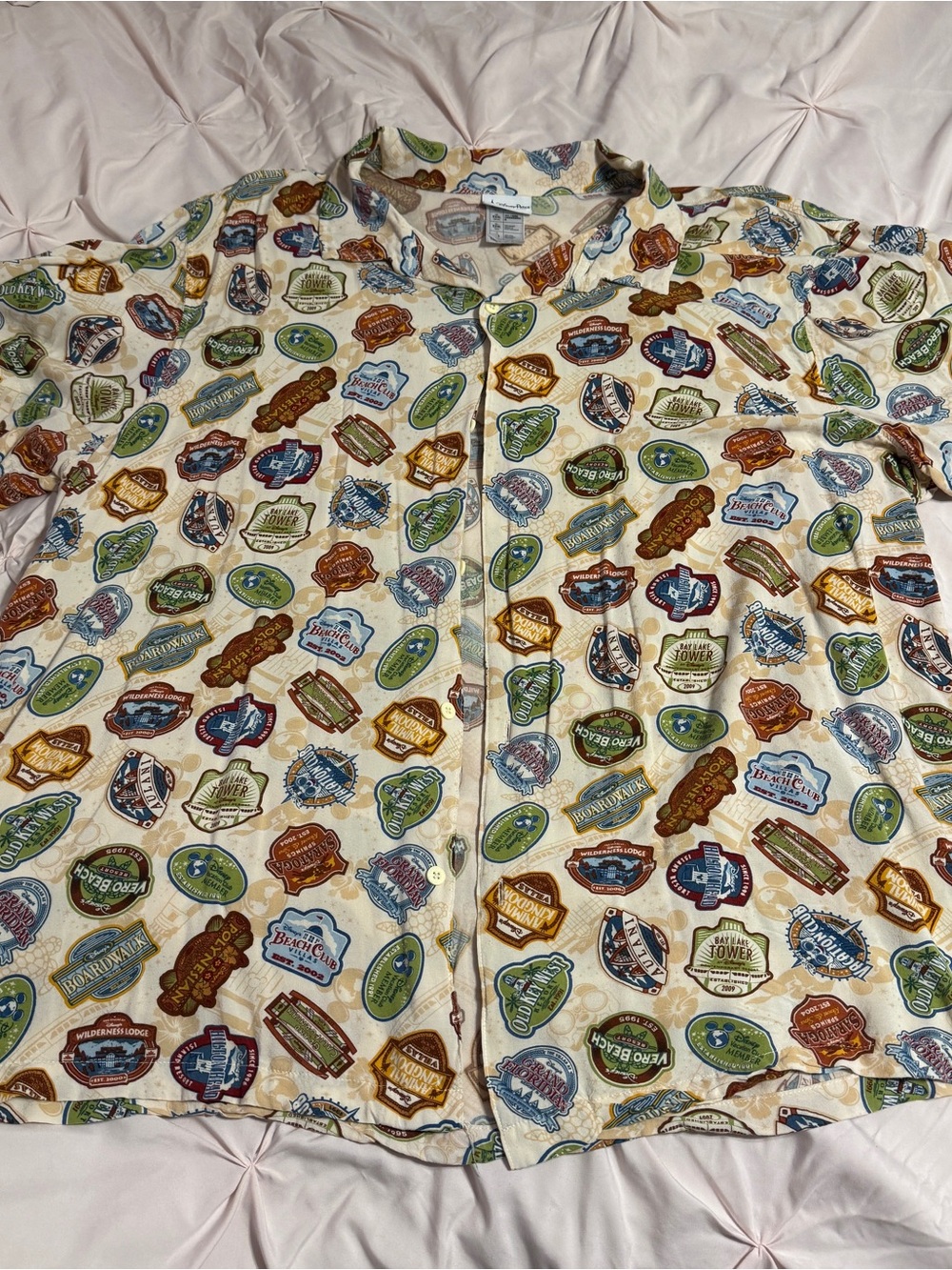 Disney Vacation Club Resort Patch Print Button-Up Shirt - Cream